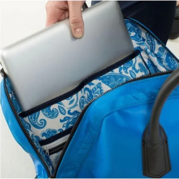 Lululemon Black Blue Happy Hatha Hour Bag Blue Paisley Interior Exterior Pockets - Picture 2 of 16